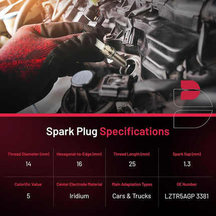 BDFHYK Iridium Spark Plugs LZTR5AGP Compatible with Jeep Wrangler, Compatible with Dodge Grand Caravan, Pacifica Town & Country Voyager, VW Routan 3.3L 3.8L V6 Replacement for 3381 Set of 6