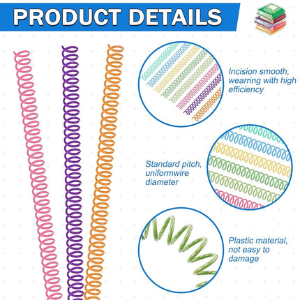120 Pack Plastic Spiral Binding Coils Binder Binding Spirals Rings Multi Size Spiral Binding Wire Combs Spines Coils, 4:1 Pitch (Colorful, 5/16 Inch)