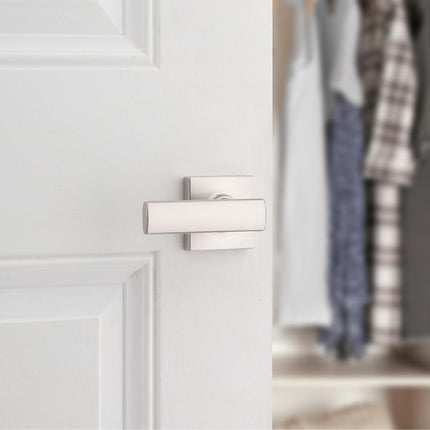 Kwikset Breton Interior Passage Door Handle, Lever for Closet and Hallway Doors, Reversible Non-Locking Handle Lever, Satin Nickel, with Microban Protection
