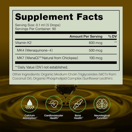 Pure Therapro Rx Ultimate K2 Supplement | Liquid Full Spectrum Vitamin K2 Drops | 680mcg Vegan K2 as All-Trans MK4 & Patented MenaQ7 MK7 | Supports Bone Health + Beautiful Skin & Hair | 90 Servings
