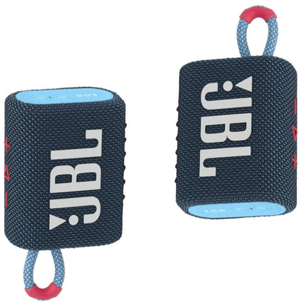 Altavoz JBL Go 3, Altavoz Bluetooth portátil impermeable IP67 a prueba de polvo para exteriores (azul y rosa)