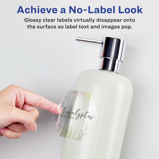 Avery Glossy Clear Hexagon Labels with Sure Feed, 1-1/2" x 1-47/54", 1,000 Glossy Clear Labels, Print-to-The-Edge, Laser/Inkjet Printable Labels