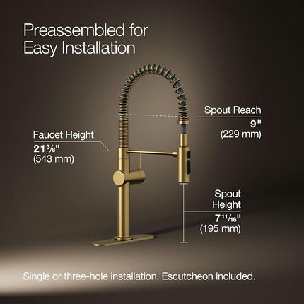 Kohler K-22973-2MB Crue Kitchen Sink Faucet, Brushed Modern Brass, XXX-Large