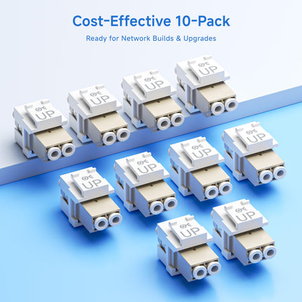 Cable Matters Paquete de 10 acopladores Keystone de fibra óptica dúplex LC UPC, multimodo OM1/OM2/OM3/OM4, compatible con monomodo OS2