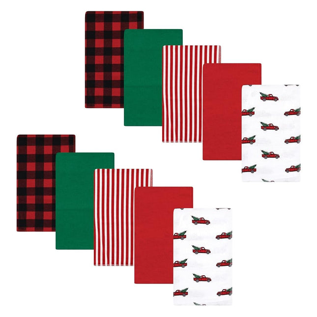 Hudson Baby Unisex Baby Cotton Flannel Burp Cloths, Christmas Tree Truck, One Size