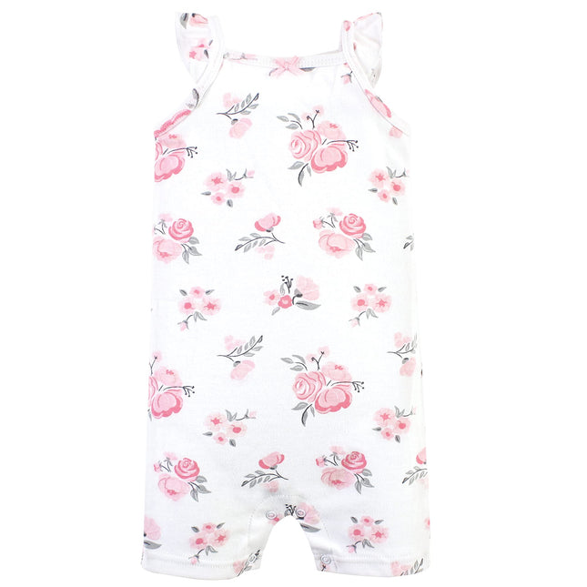 Hudson Baby Unisex Cotton Rompers, Pink Floral Dots, 12-18 Months