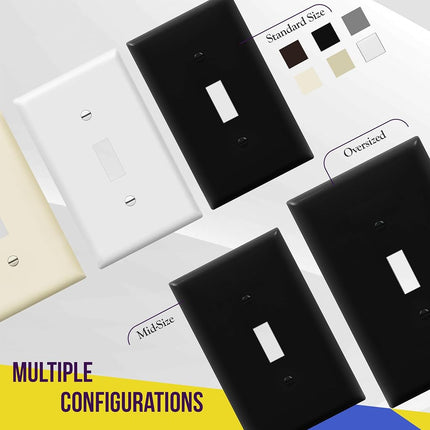 ENERLITES Toggle Light Switch Wall Plate, Gloss Finish, Standard Size 1-Gang 4.50" x 2.76", Unbreakable Polycarbonate Thermoplastic, 8811-BK-10PCS, Glossy Black, 10 Pack