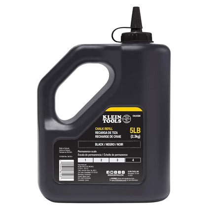 KLEIN TOOLS CHLK5BK Black Chalk Refill, 5 Pounds, Easy and Spill-Free Refills, Fade Resistant and Water Resistant Chalk Line, for Use on Drywall, Concrete