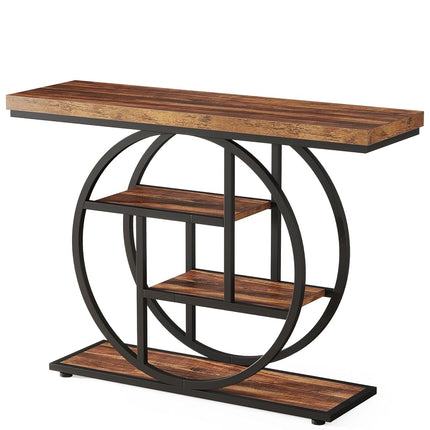 Tribesigns 105cm Console Table, 4-Tier Entryway Console Table with Geometric Base, Narrow Hall Table with Storage Shelves for Living Room, Hallway, Foyer, Rustic Brown