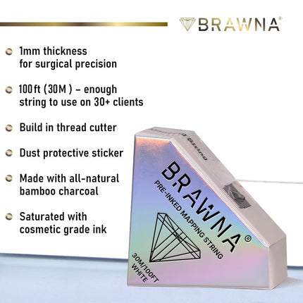 BRAWNA White Brow Mapping string for Eyebrow Measuring - Microblading Supplies - PMU Kit - Pre inked Mapping Thread - 4 Pack