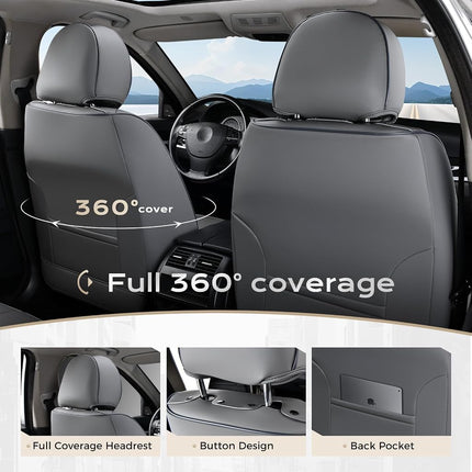 Coverado Seat Covers, Car Seat Covers Front Seats, Leather Seat Covers for Cars, Car Seat Protector Waterproof, Car Seat Cushion, Front Carseat Cover Universal Fit for Most Cars Gray-White