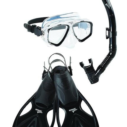 Speedo Unisex-Adult Adventure Swim Mask, Snorkel & Fins Set Black/Black, Small/Medium