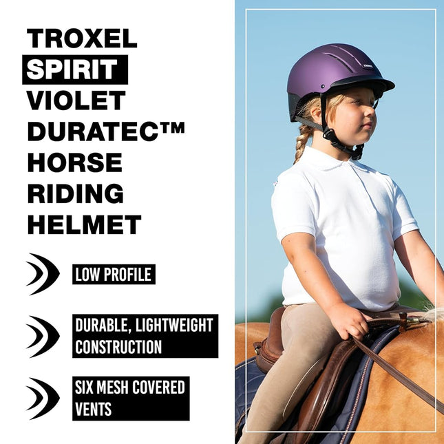 Troxel Spirit Full Coverage Horse Riding Helmet, Low-Profile Adjustable Design, Safety Horseback Riding Gear, Medium (7 - 7-3/8), Violet Duratec