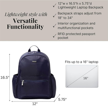 Baggallini Women's Essential Laptop Backpack, Cadet Navy, One Size