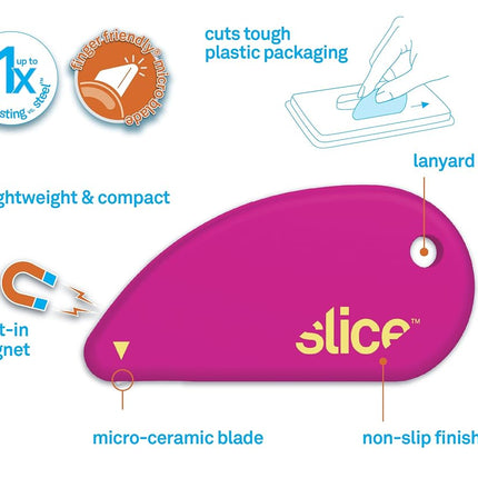 Slice Micro Safety Cutter | Safe Ceramic Box Cutter Lasting 11x Longer than Metal | Keychain Box Opener | 2 Pack | Fuchsia