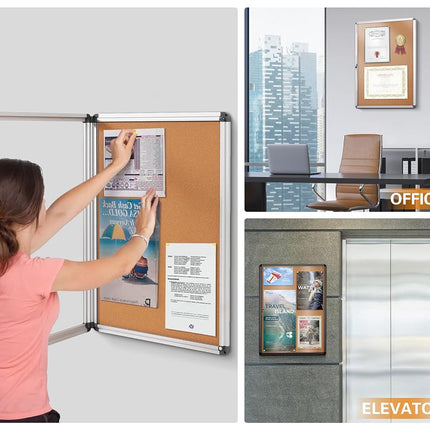 SWANCROWN Cork Board 50 x 36 cm Lockable Notice Board with Aluminum Frame