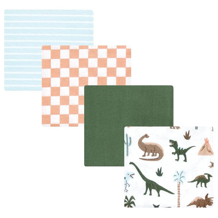 Hudson Baby Unisex Baby Cotton Rich Flannel Receiving Blankets 4-Pack, Retro Dinosaur, One Size