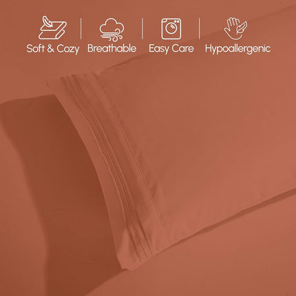 Elegant Comfort 4-Piece Bed Sheet Set - Luxury Bedding 1500 Premium Hotel Quality Microfiber, All Around Elastic 18-24 Inches Deep Fitted Sheet- Extra Deep Pocket Sheets, King, Coral