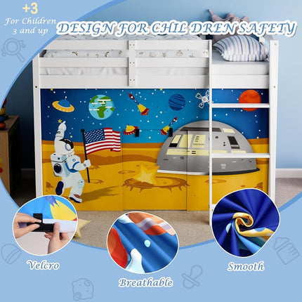 YRDKB Astronaut Bunk Bed Curtains - 33H Premium and Customizable Cartoon Loft Bed Curtains for Children to Enhance The Imaginative Creation Bedroom Curtains(3PCS,Full)