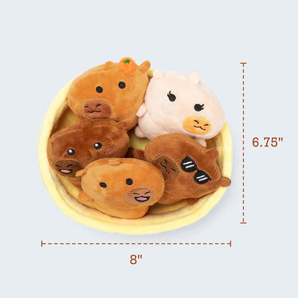 Emotional Support Capybaras by Relatable, Cuddly Stuffed Animals and Plushies Set, Includes 5 Capybara Plush Toys with Carrying Basket, Cute Stuff and Great Gift for Loved Ones of All Ages