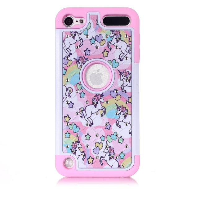 Funda Case Town compatible con iPod Touch 5ª, 6ª, 7ª generación, diseño de unicornio arcoíris, a prueba de golpes, con diamantes de imitación, cristales, purpurina, híbrida, armadura de silicona para Apple iPod Touch 5ª y 6ª generación