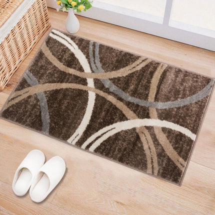 Alfombra decorativa moderna con diseño de círculos ondulados de Rugshop, alfombra resistente a la decoloración para entrada, baño o espacios pequeños, marrón, 2'7" x 4'