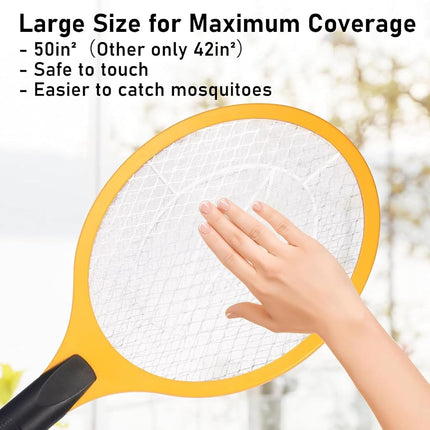 Electric Fly Swatter Bug Zapper Zap Mosquito with 2-Pack Plastic Fly Swatter- Indoor Outdoor Zapping Racket for Pest - Safe to Touch with 3-Layer Safety Mesh