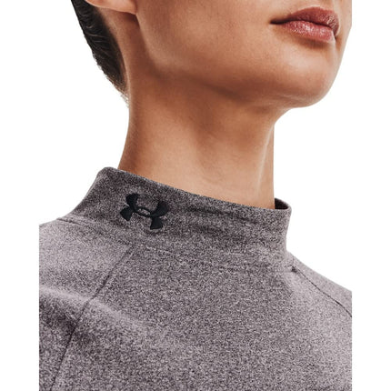 Under Armour Women's Authentics Mock Neck T-Shirt, Charcoal Light Heather (019)/Black, Large
