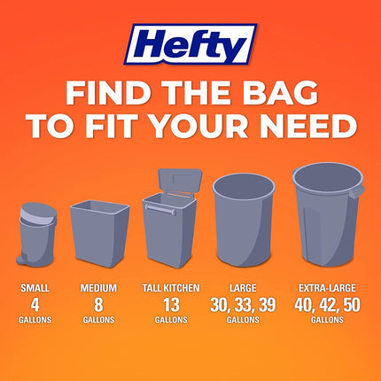 Bolsas de Basura Pequeñas Hefty, con Cierre de Cordón, Aroma Fabuloso, 4 Galones, 52 Unidades