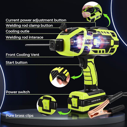 Handheld Welder Machine, 110V Portable Welding Machine with IGBT Inverter 6 Variable Current Adjustment 20-120Amp Handheld ARC Welder Gun for 1/16"-1/8" All Size Welding Rods(Green)