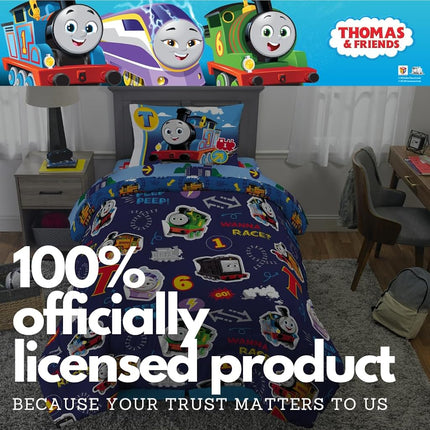 Juego de Sábanas y Edredón Súper Suave para Niños de Franco Thomas & Friends con Funda, Tamaño Twin de 5 Piezas (Producto con Licencia Oficial)