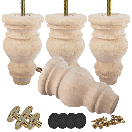 Btowin 5 inch Unfinished Solid Wood Bun Feet with 