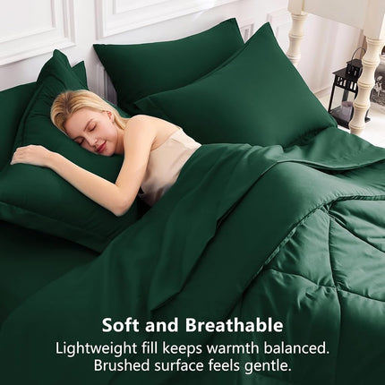 CozyLux Queen Comforter Set Emerald Green - 7 Pieces Complete Bedding Set