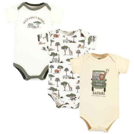 Hudson Baby Unisex Baby Cotton Bodysuits, Going On Safari 3-Pack, 9-12 Months, Going on Safari 3-pack, 9-12 Months