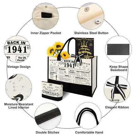 85th Birthday Gift for Women-Vintage 1941 Canvas Tote Bag,Makeup Bag,Poster