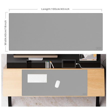 Cacoy 100x40cm Leather Desk Pad Blotter, PU Leather Desk Protector Mat, Large Gaming Mouse Pad for Desktops and Laptops - Grey