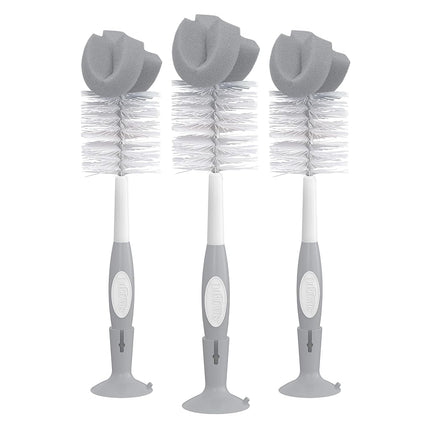 Lot de 3 brosses de nettoyage réutilisables Dr. Brown's pour biberons, avec support à ventouse, brosse à récurer et nettoyeur de tétines, Gris