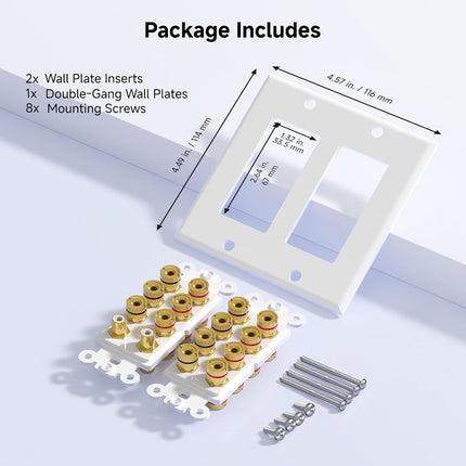 Cable Matters Double Gang 7.2 Speaker Wall Plate, Home Theater Wall Plate, Banana Plug Binding Post FacePlate, White