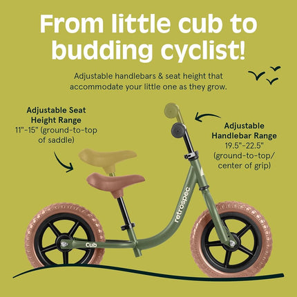 Retrospec Cub 2 Toddler 12" Balance Bike, 18 Months - 3 Years Old, No Pedal Beginner Kids Bicycle for Girls & Boys, Flat-Free Tires, Adjustable Seat, & Durable Frame