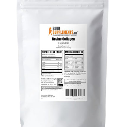 BulkSupplements.com Collagen Peptides Powder - Bovine Collagen Powder, Powdered Collagen Supplement - Hydrolyzed & Gluten Free, 30g per Serving, 1kg (2.2 lbs) (Pack of 1)