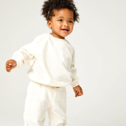 HonestBaby Baby 2-Piece Cozy Velour 100% Cotton Sweatshirt and Jogger Sweatpants Set, Winter White Ivory, 0-3 Months