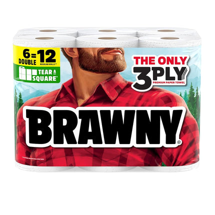 Brawny Tear-A-Square 3-Ply Paper Towels, 6 Double 