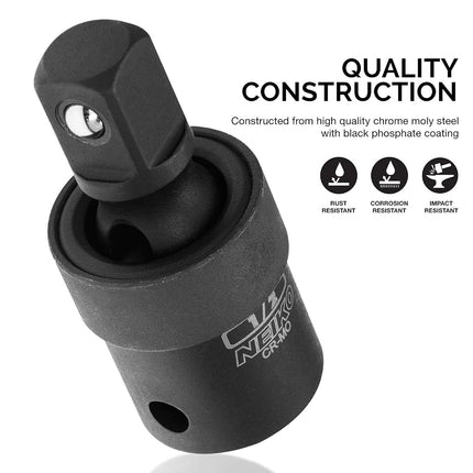 NEIKO 3-Piece Impact Universal Joint-Socket Swivel Set, Socket Extension Set Made from Cr-Mo Steel, Black, 1/4", "3/8", "1/2-Inch Sockets