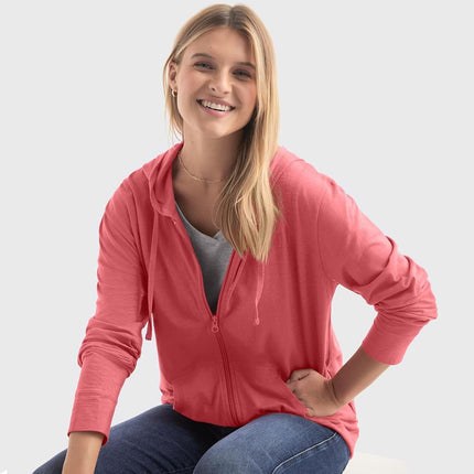 Hanes Women's Jersey Full Zip Hoodie, Briny Pink, X-Large