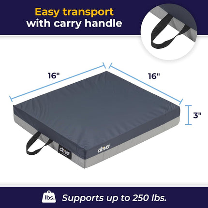 Drive Medical Deluxe Skin Protection Gel E 3" Wheelchair Seat Cushion, Dark Blue, 16" x 16" x 3"