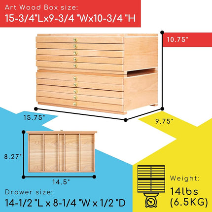 MEEDEN 10-Drawer Artist Supply Storage Box - Large Capacity Multi-Function Beech-Wood Pencil Box with Drawer & Compartments for Organizing Pastels, Pencils, Pens, Markers, Brushes & Stamp