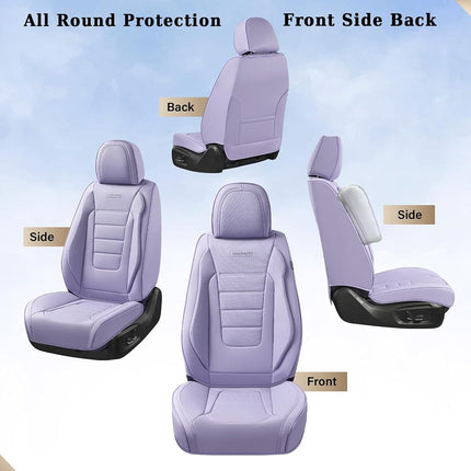 Coverado Car Seat Covers Full Set, Nappa Leather Seat Covers for Cars, Car Seat Protector Car Seat Cushion, Front and Back Seat Protectors Cushions Universal Fit for Most Cars Vehicles(Purple)