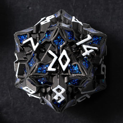 Metal Dice for DND - Spire Sanctum Series (Black Matte Blue Glitter)