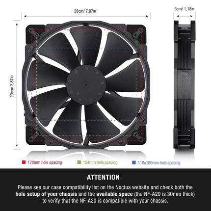 Noctua NF-A20 PWM chromax.black.swap, High-Performance Quiet Fan 200mm