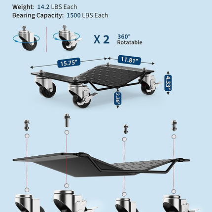 Car Wheel Dolly Set of 4,6000LBS Capacity Heavy Duty Vehicle Mover Dolly with Brakes for Moving Cars, Trucks, Trailers and Motorcycles, Black